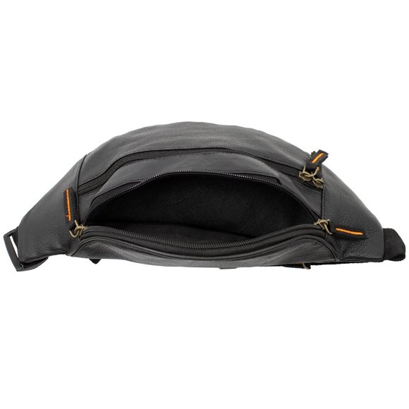 Black Genuine Leather Fanny Pack Large Multi Zippered Waist Bag Design Hip Purse - Picture 2 of 6